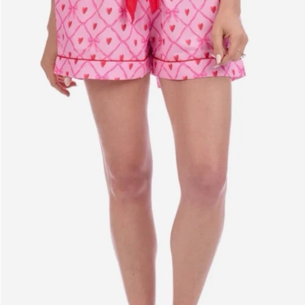 Mud Pie‎ Pink Heart-Print Sleep Shorts with Red Trim